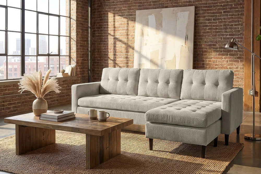 STOCKHOLM Retro Ecksofa 220cm Cord Federkern 3-Sitzer