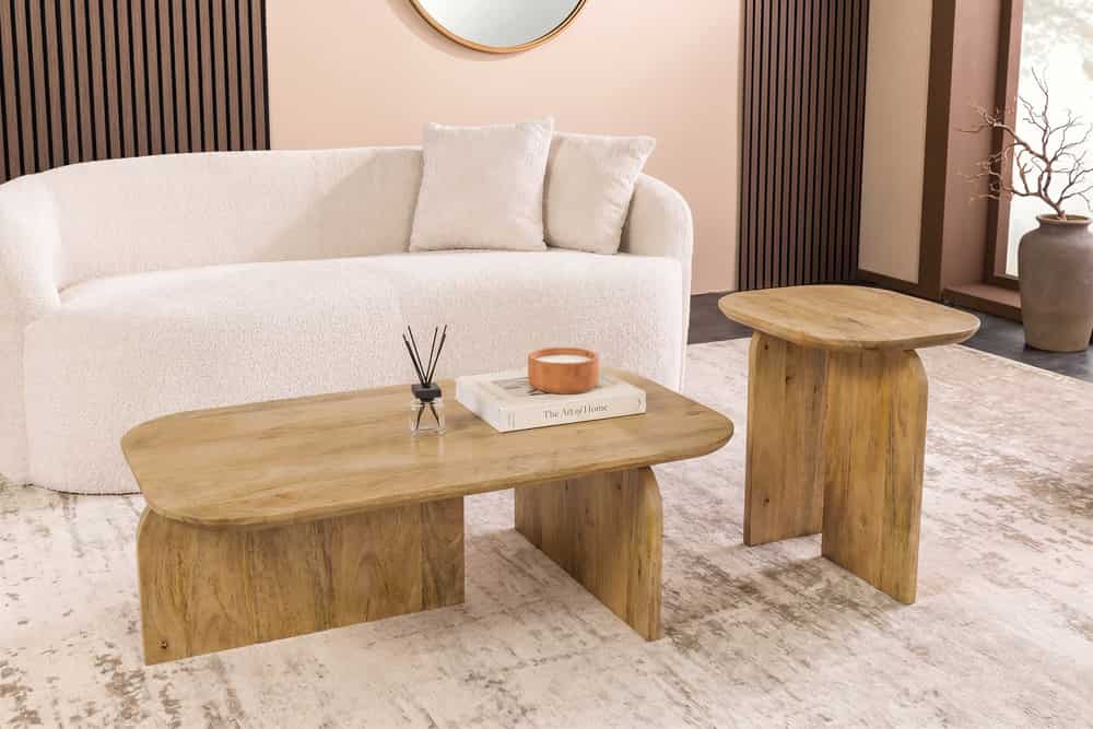 2er Set Couchtische GATSBY 100cm braun Mangoholz organische Form Beistelltisch