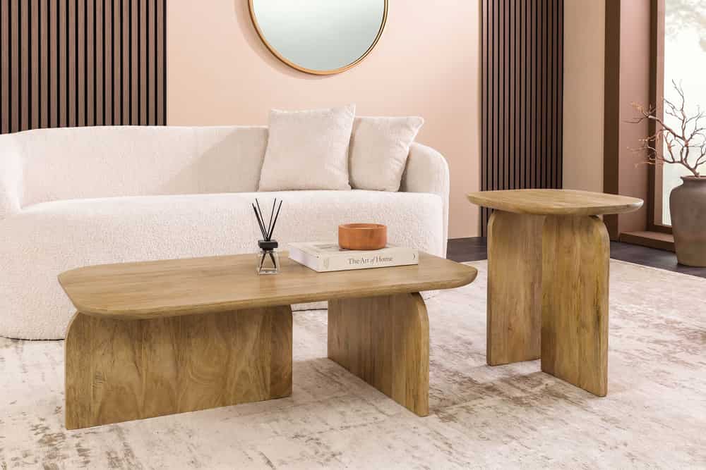2er Set Couchtische GATSBY 100cm braun Mangoholz organische Form Beistelltisch