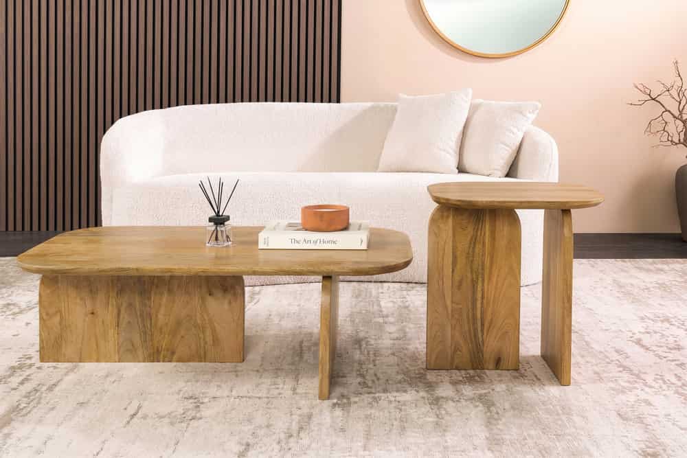 2er Set Couchtische GATSBY 100cm braun Mangoholz organische Form Beistelltisch