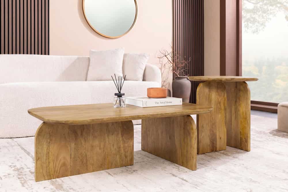 2er Set Couchtische GATSBY 100cm braun Mangoholz organische Form Beistelltisch