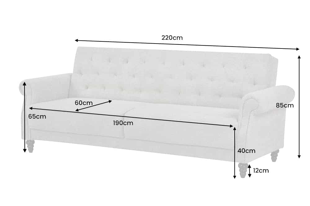 MAISON BELLE AFFAIRE Chesterfield 3-seater sofa 220cm gray velvet 3-seater with sleeping function