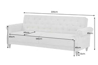 MAISON BELLE AFFAIRE Chesterfield 3-seater sofa 220cm gray velvet 3-seater with sleeping function