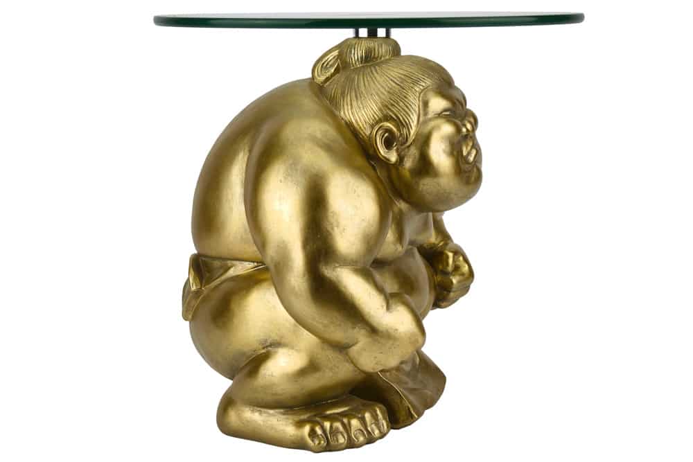 SUMO Runder Beistelltisch  30cm gold Skulptur handmade
