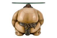 SUMO Runder Beistelltisch  30cm natur beige Skulptur handmade
