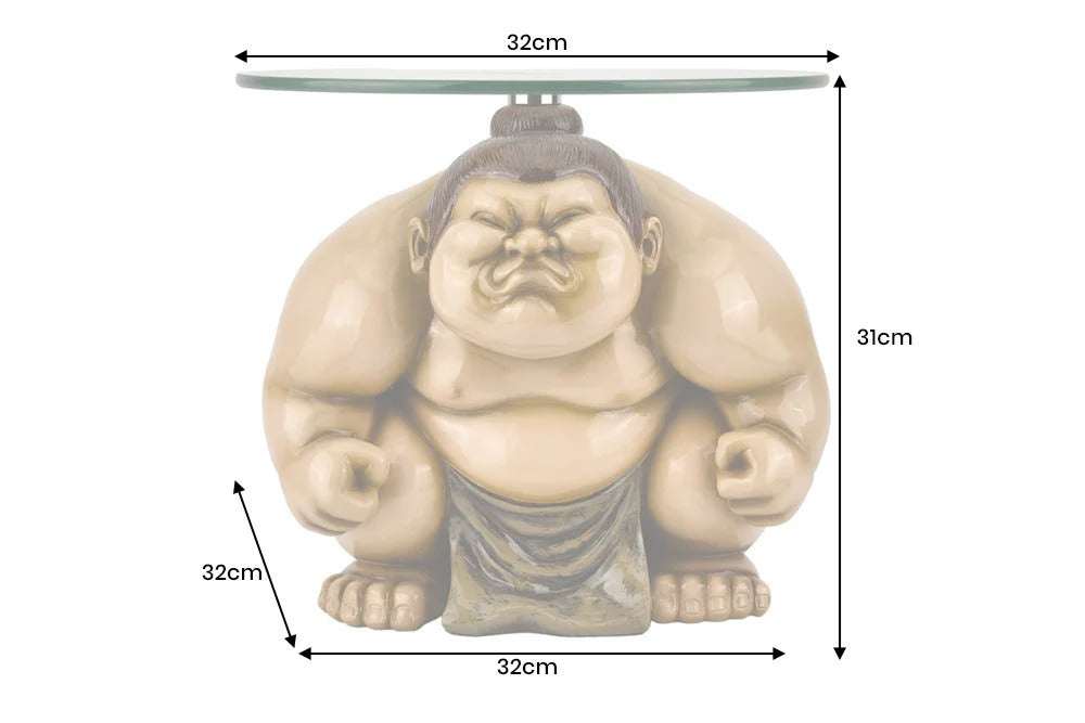 SUMO Runder Beistelltisch  30cm natur beige Skulptur handmade
