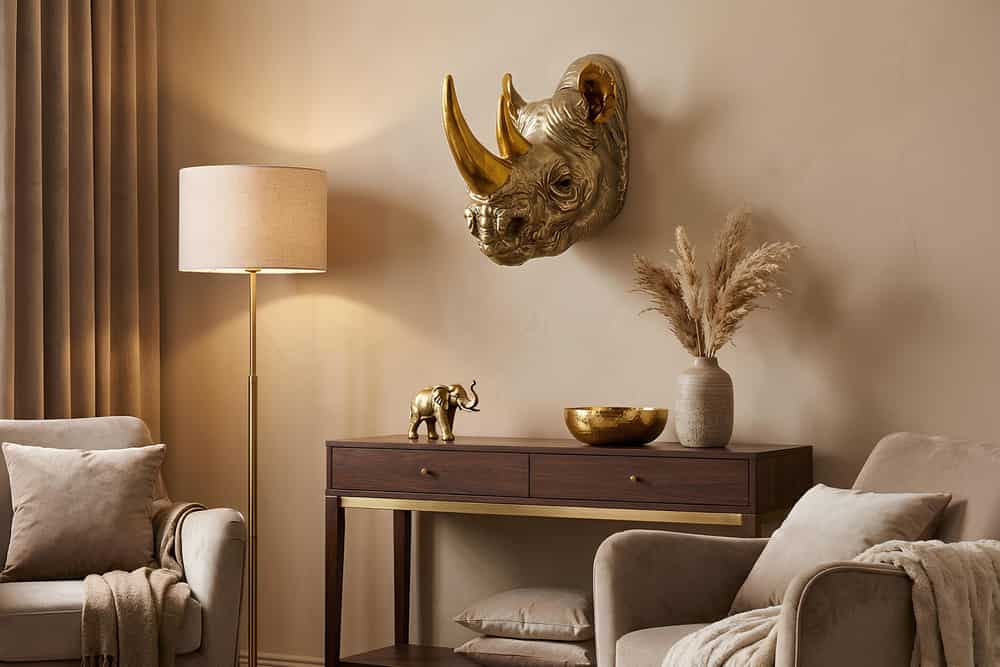RHINO Deko-Wandfigur 40cm gold handmade Nashorn-Skulptur