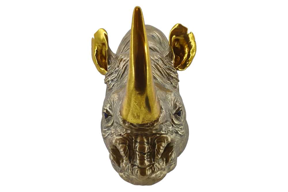 RHINO Deko-Wandfigur 40cm gold handmade Nashorn-Skulptur