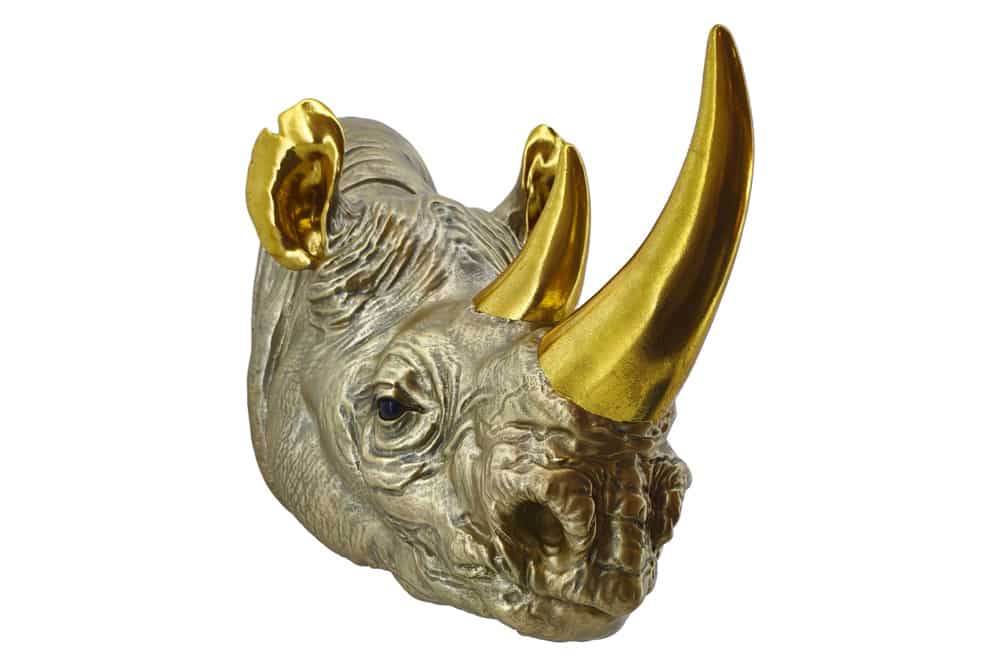 RHINO Deko-Wandfigur 40cm gold handmade Nashorn-Skulptur