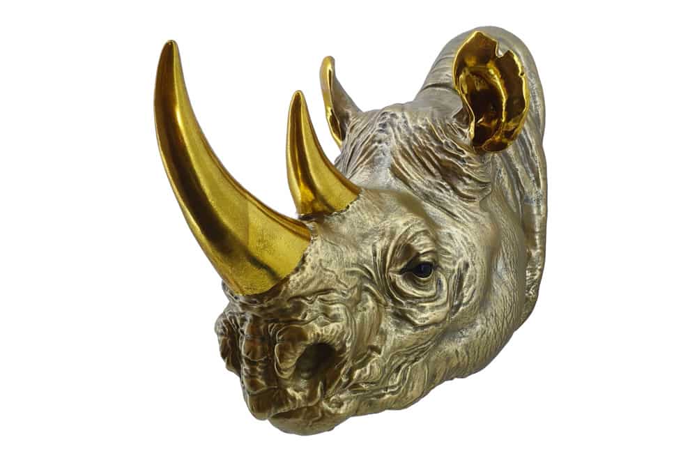 RHINO Deko-Wandfigur 40cm gold handmade Nashorn-Skulptur