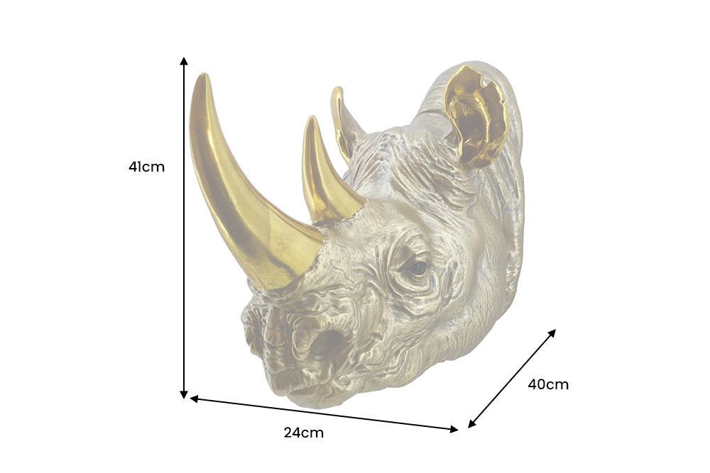 RHINO Deko-Wandfigur 40cm gold handmade Nashorn-Skulptur