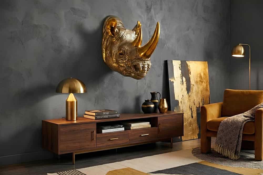 RHINO Deko-Wandfigur 60cm gold handmade Nashorn-Skulptur