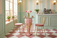 ICE CREAM Einzigartiger Bistrotisch  75cm beige rosa runde Tischplatte Glas handmade