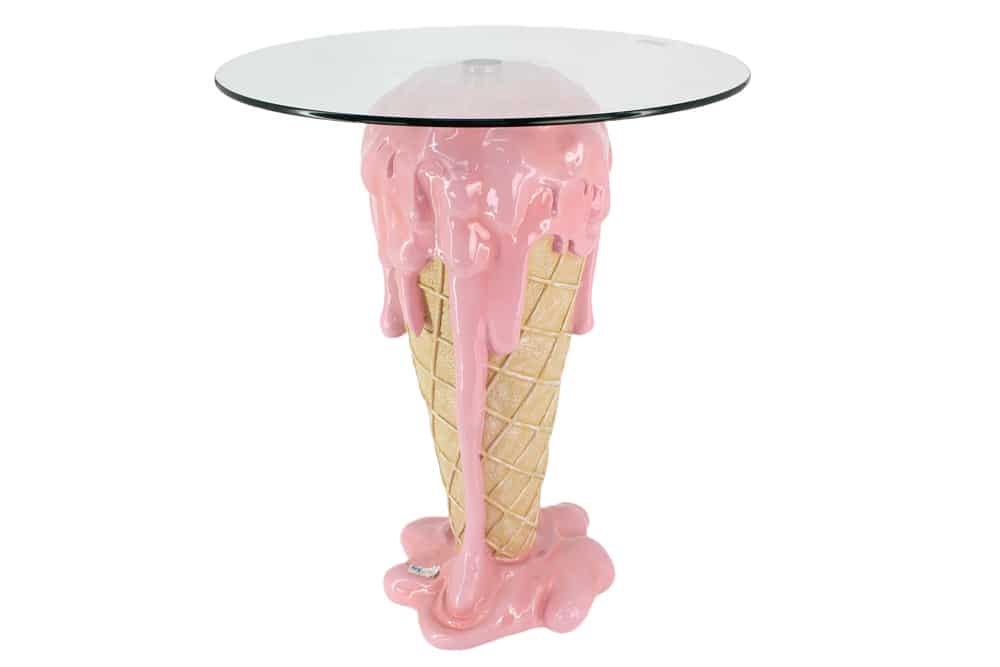 ICE CREAM Einzigartiger Bistrotisch  75cm beige rosa runde Tischplatte Glas handmade