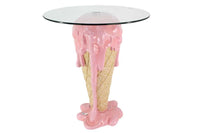 ICE CREAM Einzigartiger Bistrotisch  75cm beige rosa runde Tischplatte Glas handmade