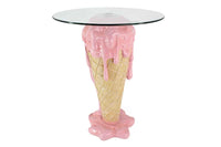 ICE CREAM Einzigartiger Bistrotisch  75cm beige rosa runde Tischplatte Glas handmade