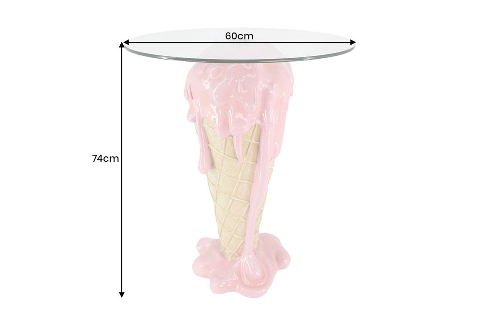 ICE CREAM Einzigartiger Bistrotisch  75cm beige rosa runde Tischplatte Glas handmade