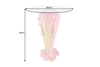 ICE CREAM Einzigartiger Bistrotisch  75cm beige rosa runde Tischplatte Glas handmade