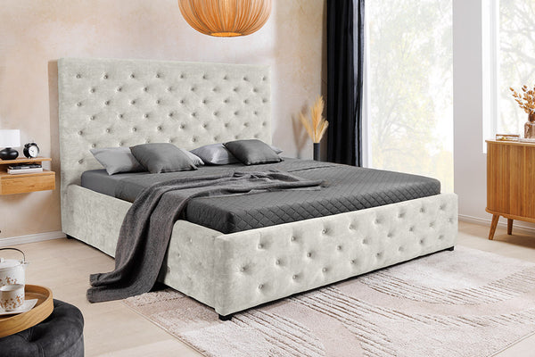 PARIS Design Boxbett Samt Champagner Beige Chesterfield Doppelbett