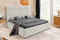 PARIS Design Boxbett Samt Champagner Beige Chesterfield Doppelbett