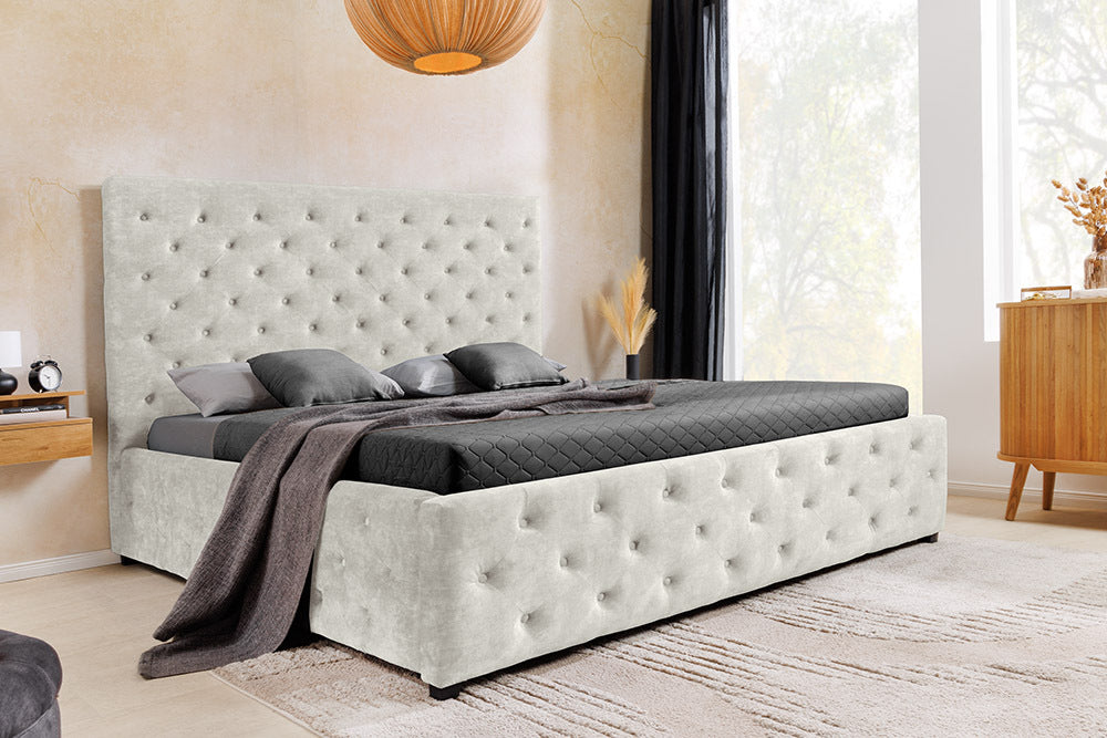 PARIS Design Boxbett Samt Champagner Beige Chesterfield Doppelbett
