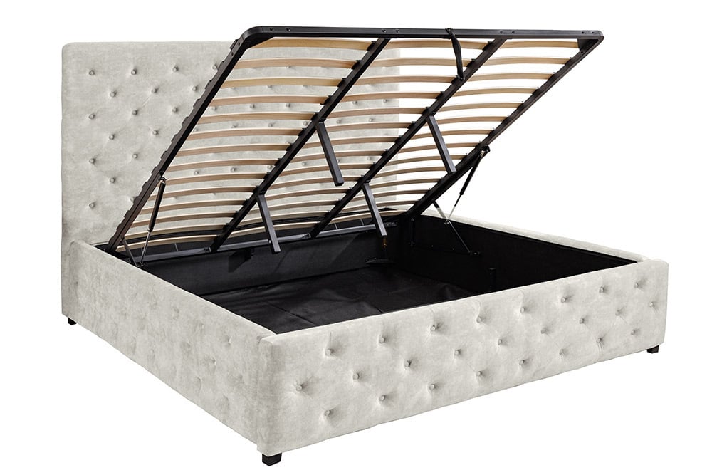 PARIS Design Boxbett Samt Champagner Beige Chesterfield Doppelbett