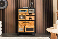 Industrial Schubladenschrank SECRETS 95cm natur braun schwarz Metall Pinienholz Kommode