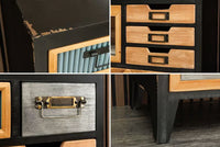 Industrial Schubladenschrank SECRETS 95cm natur braun schwarz Metall Pinienholz Kommode