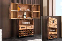 Design Barschrank BODEGA 160cm natur Pinienholz Weinregal Glashalter Schubladen