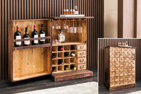 Design Barschrank BODEGA 90cm natur Pinienholz Weinregal Glashalter Schubladen