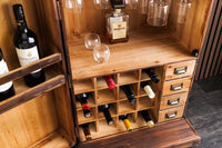 Design Barschrank BODEGA 90cm natur Pinienholz Weinregal Glashalter Schubladen