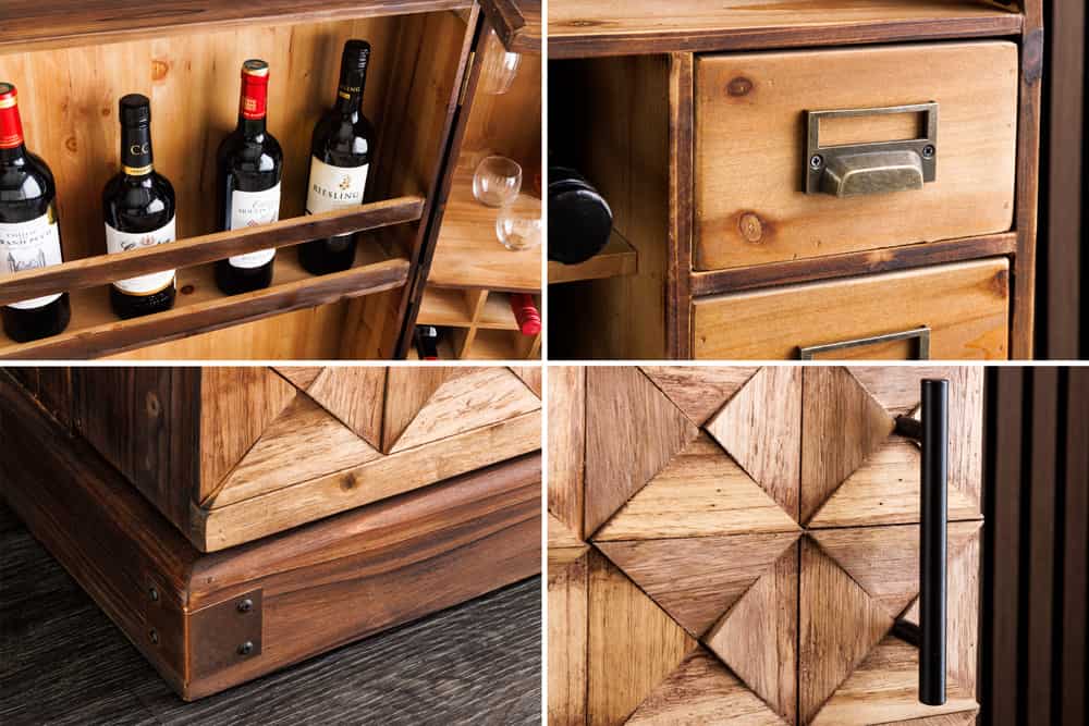 Design Barschrank BODEGA 90cm natur Pinienholz Weinregal Glashalter Schubladen