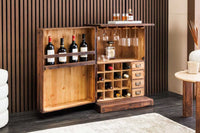 Design Barschrank BODEGA 90cm natur Pinienholz Weinregal Glashalter Schubladen