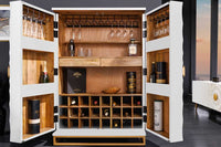 GOLDEN SUNSET Handgearbeiteter Barschrank  140cm Weiß gold Mangoholz massiv