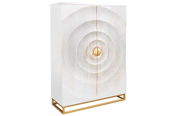 GOLDEN SUNSET Handgearbeiteter Barschrank  140cm Weiß gold Mangoholz massiv