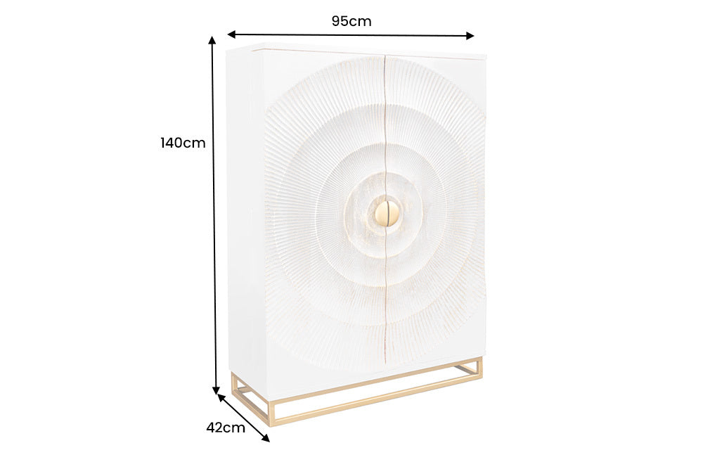 GOLDEN SUNSET Handgearbeiteter Barschrank  140cm Weiß gold Mangoholz massiv