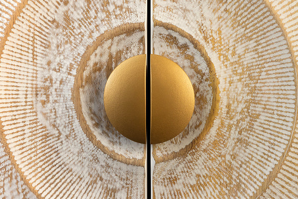 GOLDEN SUNSET Handgearbeitetes TV-Lowboard 180cm weiß gold Mangoholz massiv Metallfüße