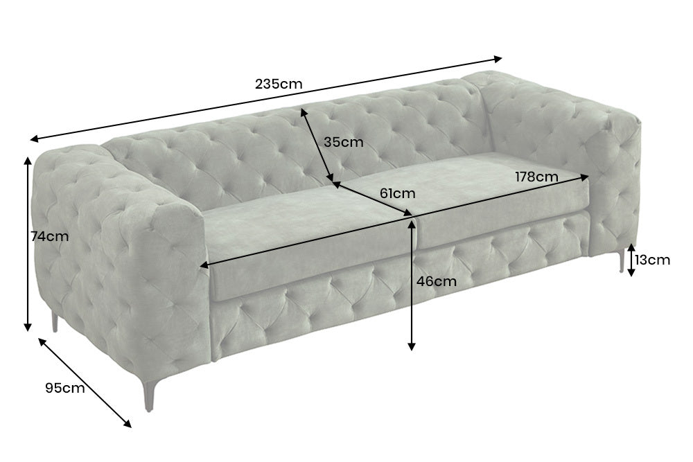 Chesterfield Sofa MODERN BAROCK 235cm Samt 3-Sitzer Couch Federkern