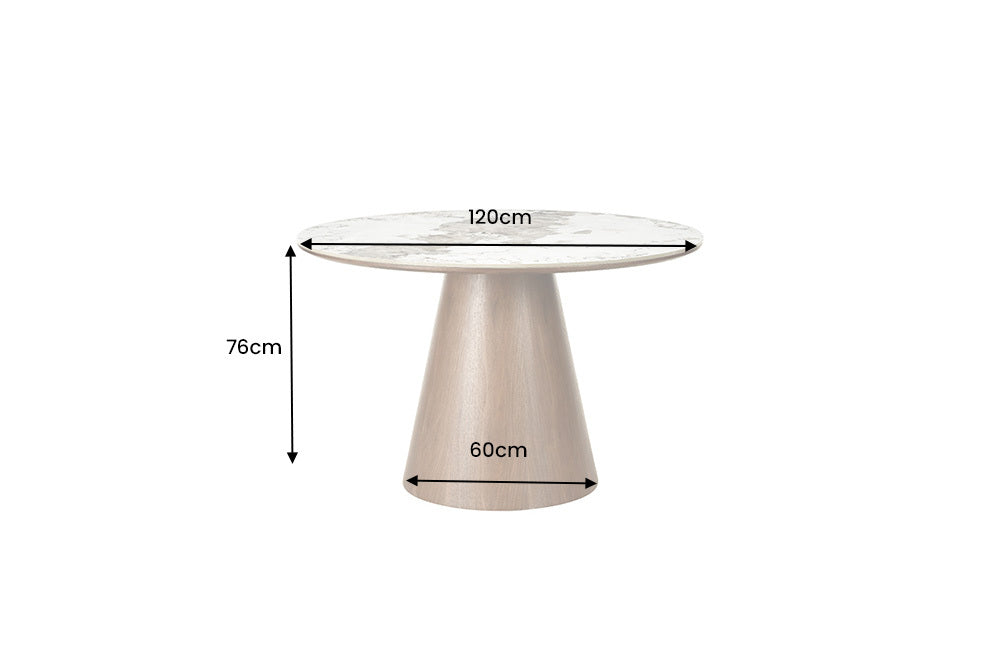 Runder Esstisch UNIQUE 120cm weiß grau braun Pandora Keramik Walnuss Säulenfuß