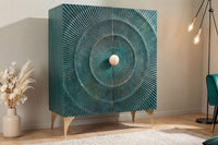 GOLDEN SUNSET Handgearbeitetes Highboard 120cm türkis gold Mangoholz