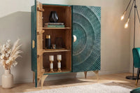 GOLDEN SUNSET Handgearbeitetes Highboard 120cm türkis gold Mangoholz