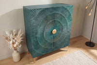 GOLDEN SUNSET Handgearbeitetes Highboard 120cm türkis gold Mangoholz