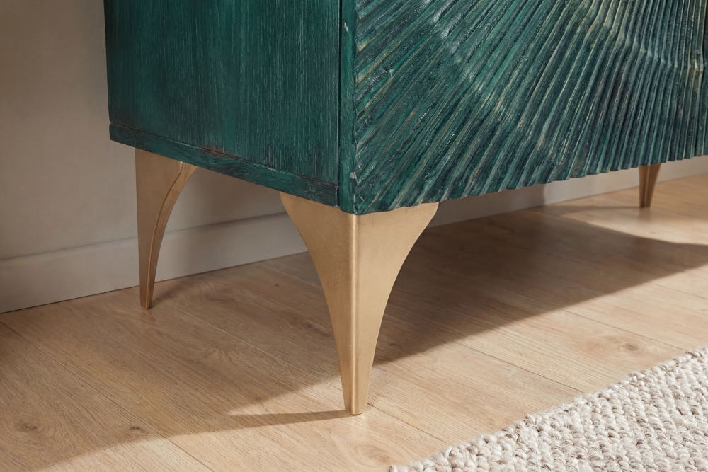 GOLDEN SUNSET Handgearbeitetes Highboard 120cm türkis gold Mangoholz