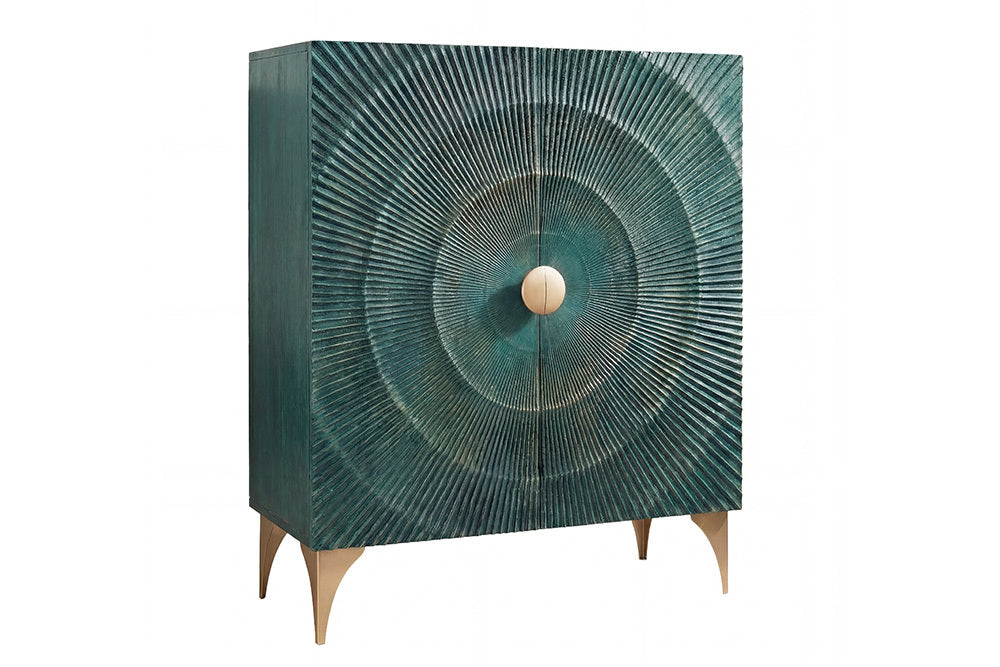 GOLDEN SUNSET Handgearbeitetes Highboard 120cm türkis gold Mangoholz