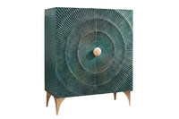 GOLDEN SUNSET Handgearbeitetes Highboard 120cm türkis gold Mangoholz