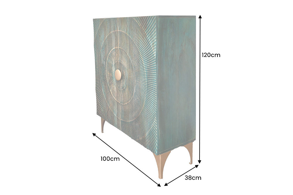GOLDEN SUNSET Handgearbeitetes Highboard 120cm türkis gold Mangoholz
