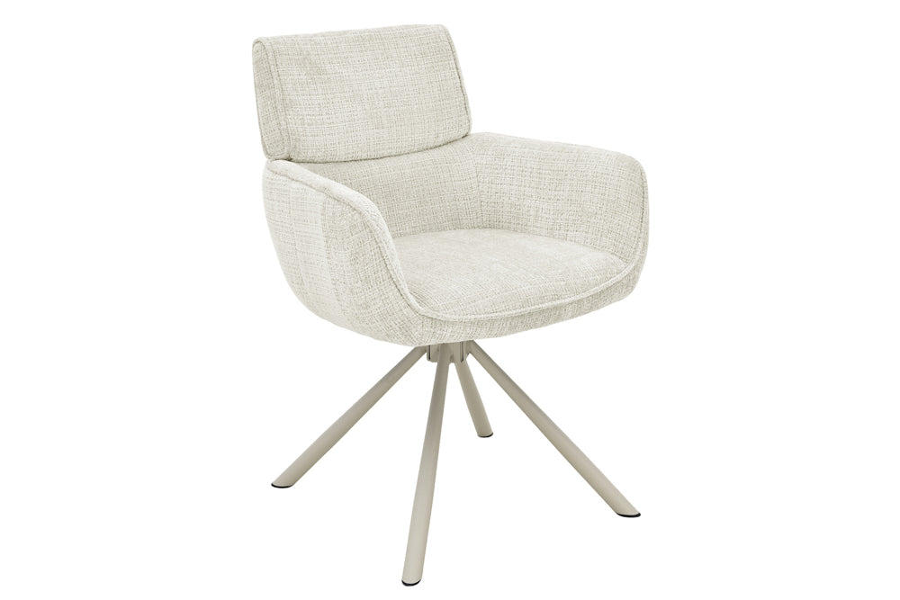 Drehbarer Retro Stuhl UNIQUE beige Chenille Cremona Metall champagner-beige