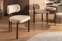 Design Stuhl BELLANO creme beige Chenille Cremona Metallgestell Walnuss