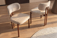 Design Stuhl BELLANO creme beige Chenille Cremona Metallgestell Walnuss