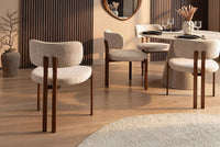 Design Stuhl BELLANO creme beige Chenille Cremona Metallgestell Walnuss